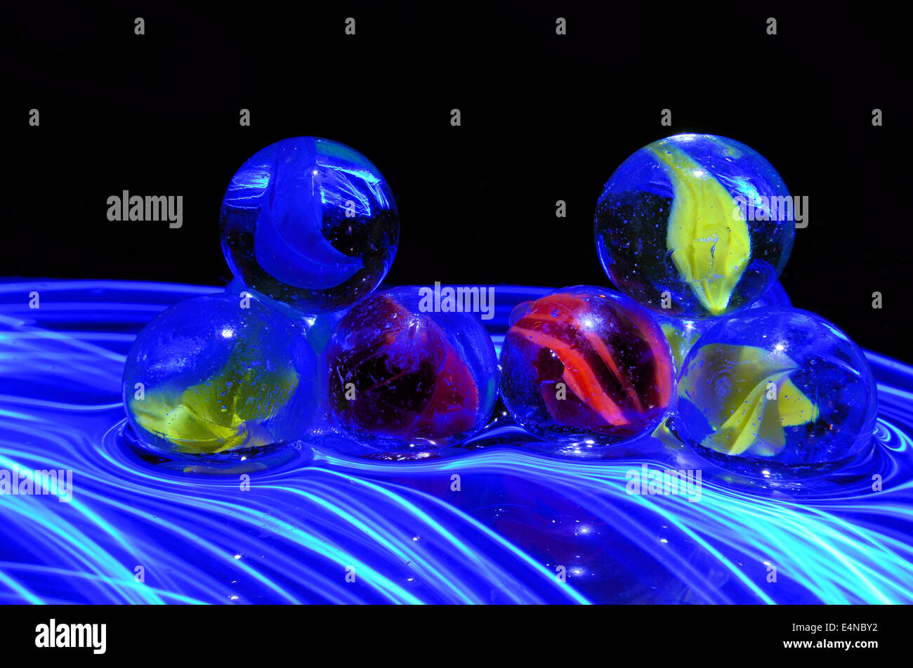 colored  marbles with different lighting effects Stock Photo