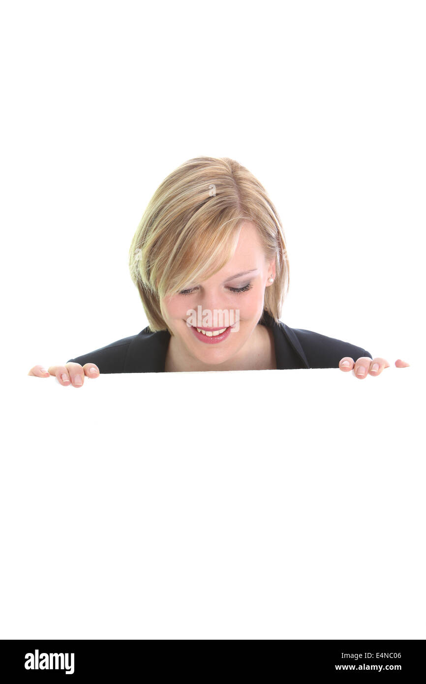 Smiling woman with a white board Stock Photo