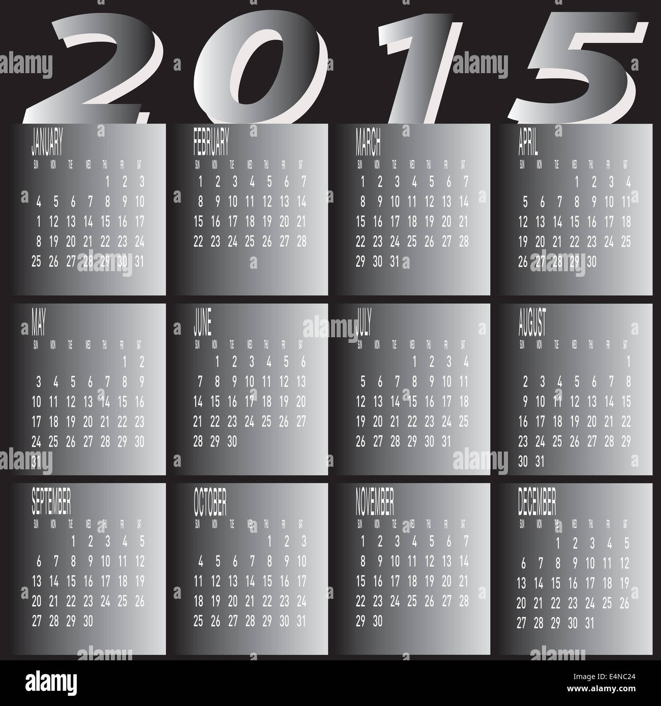 The vector of Monthly Year 2015 Two Tone Calendar. Stock Photo