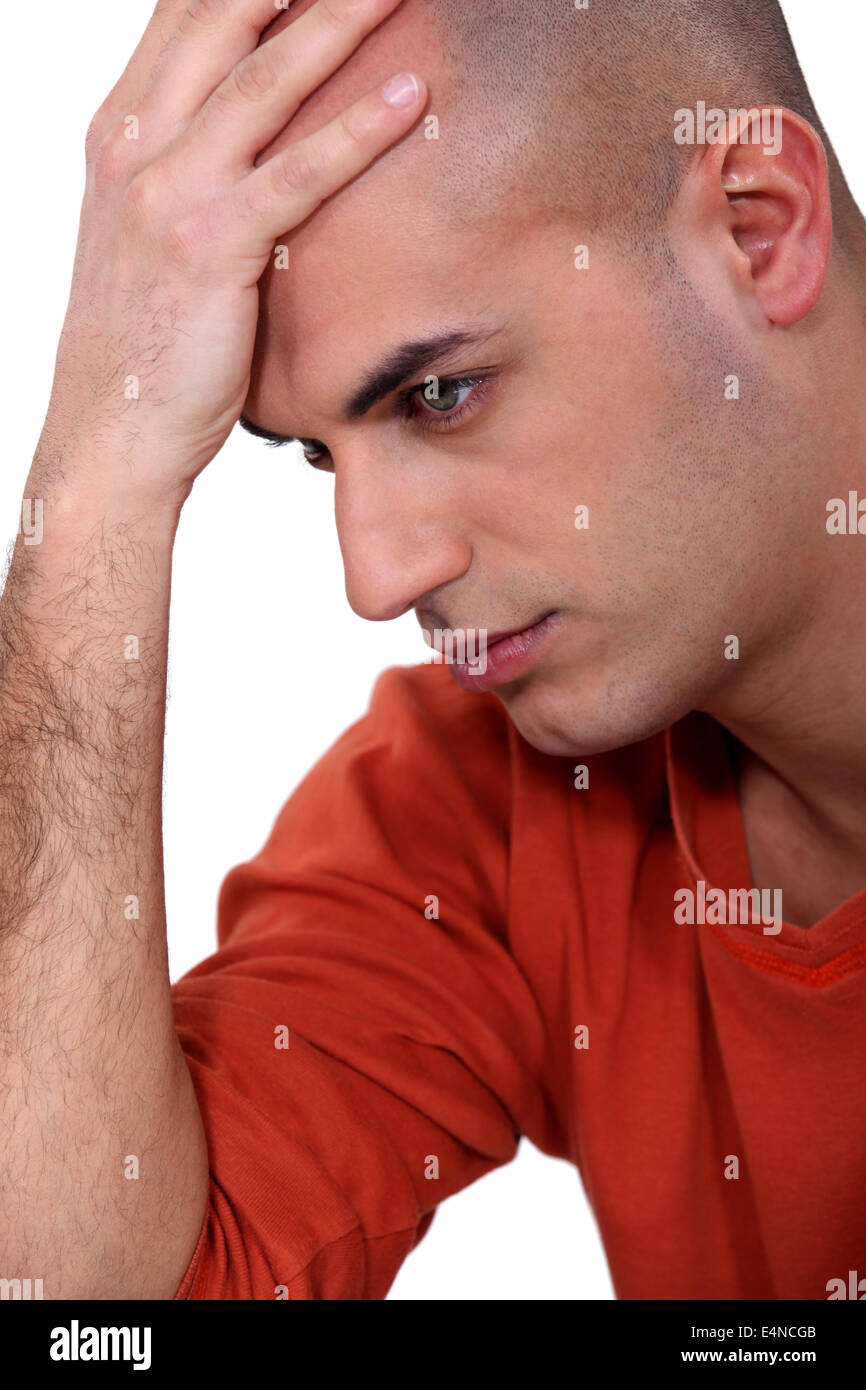 bald man suffering from stress Stock Photo