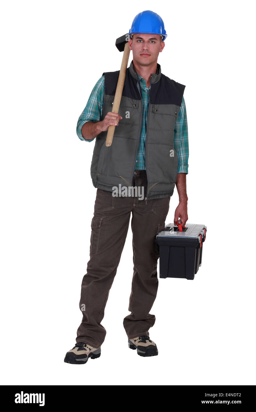 Portrait of a tradesman arriving at work Stock Photo