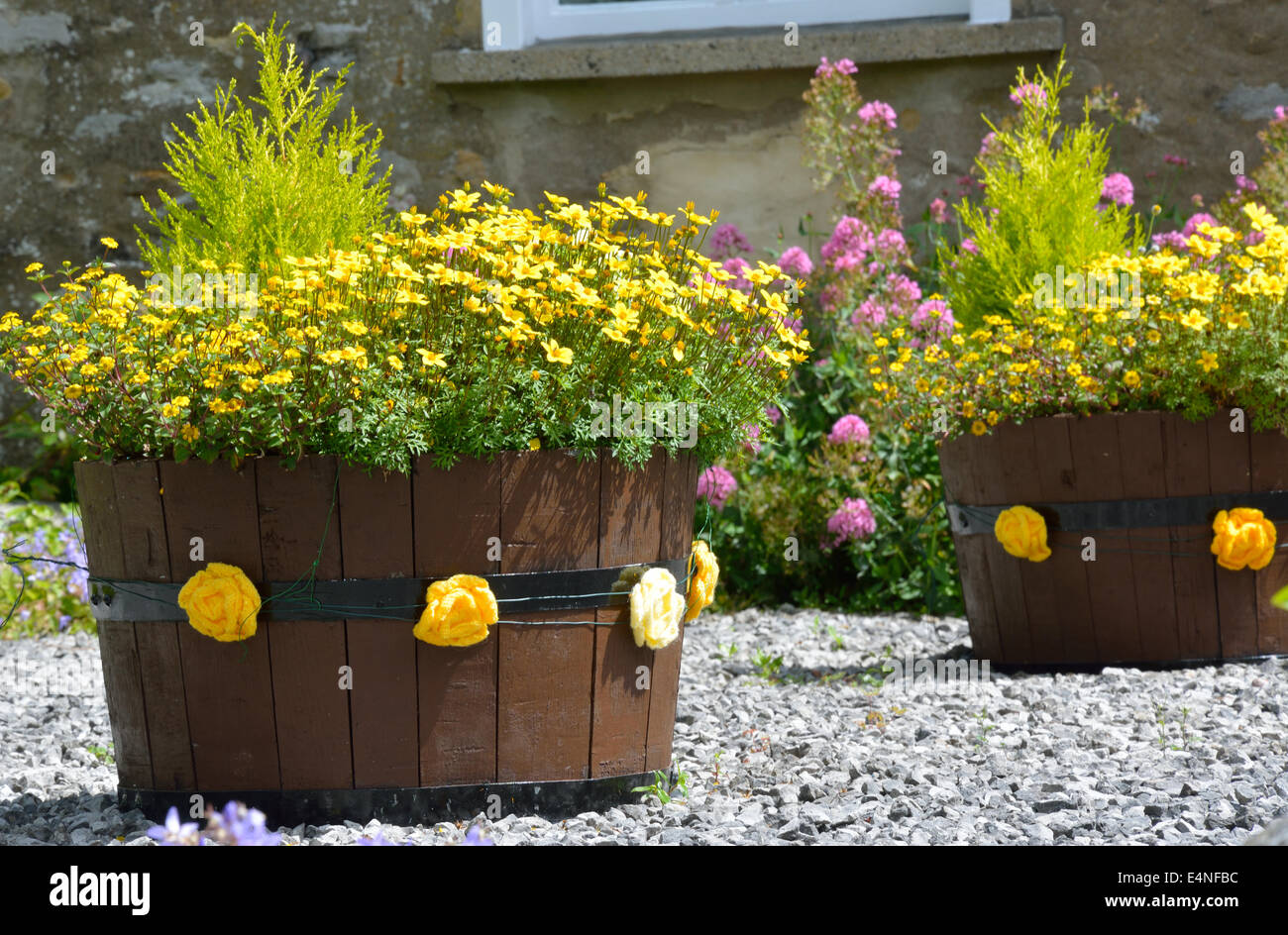 Planted tubs celebrating Le Grand Depart Stock Photo