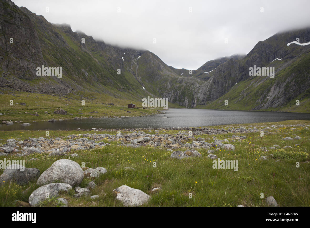 Lake between Eggum and Unstad, Norway Stock Photo