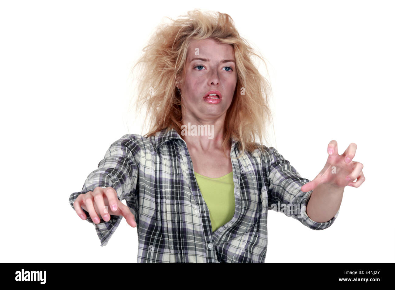woman after electrical shock Stock Photo