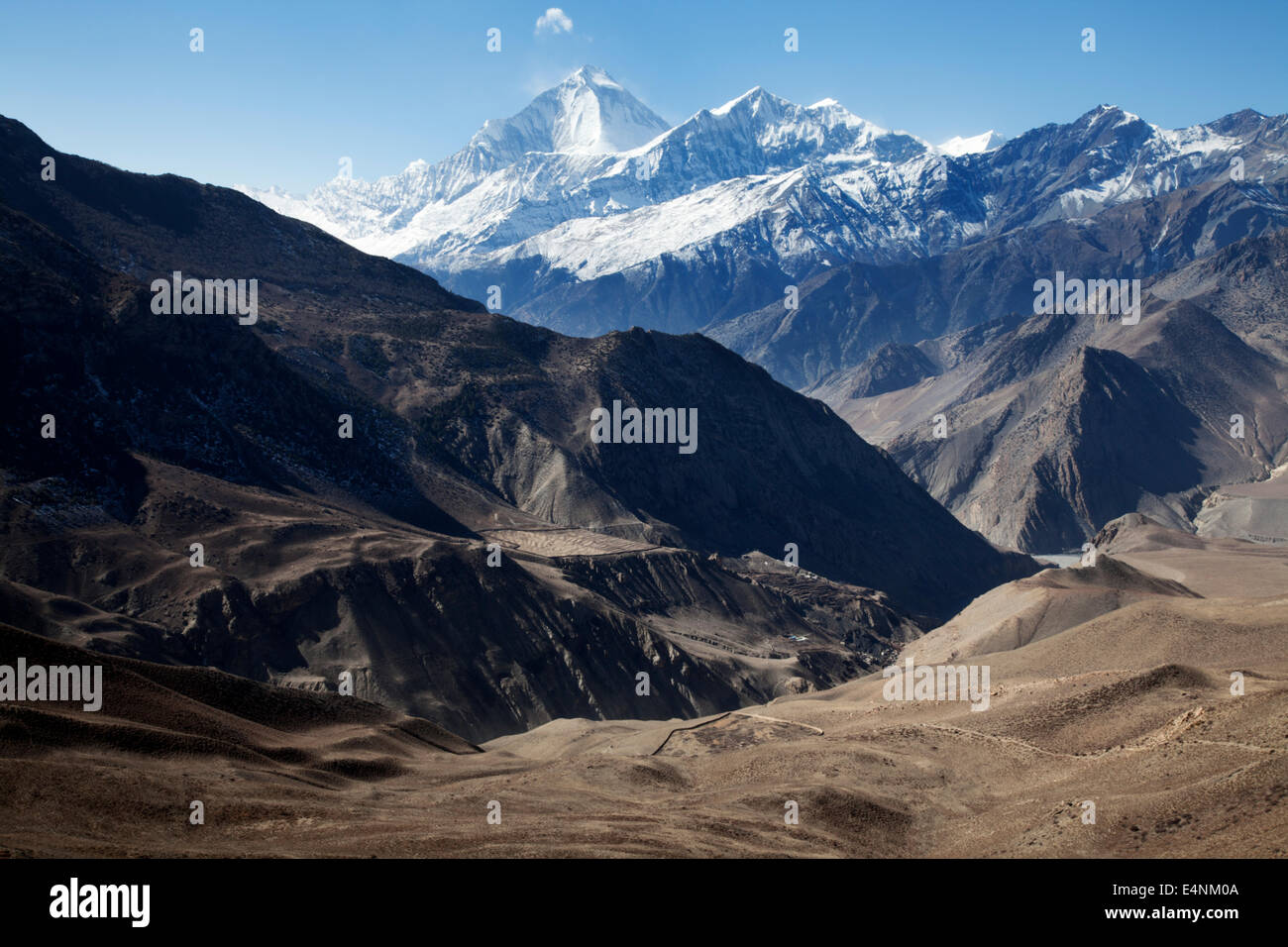 Dhaulagiri Peak (8167m) on the Muktinath to Jomsom Trek, Annapurna, Nepal Stock Photo