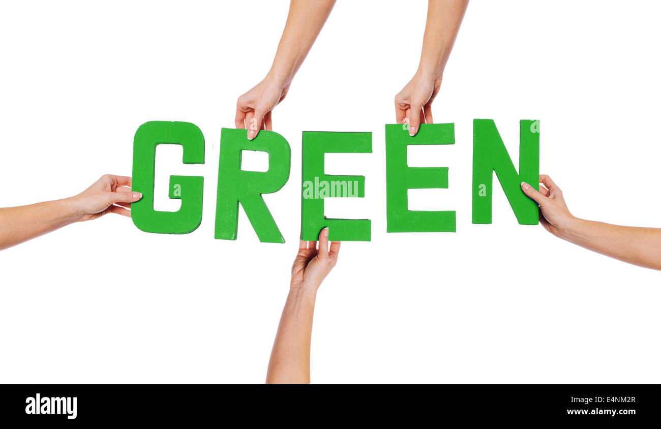 Green alphabet lettering spelling GREEN Stock Photo - Alamy