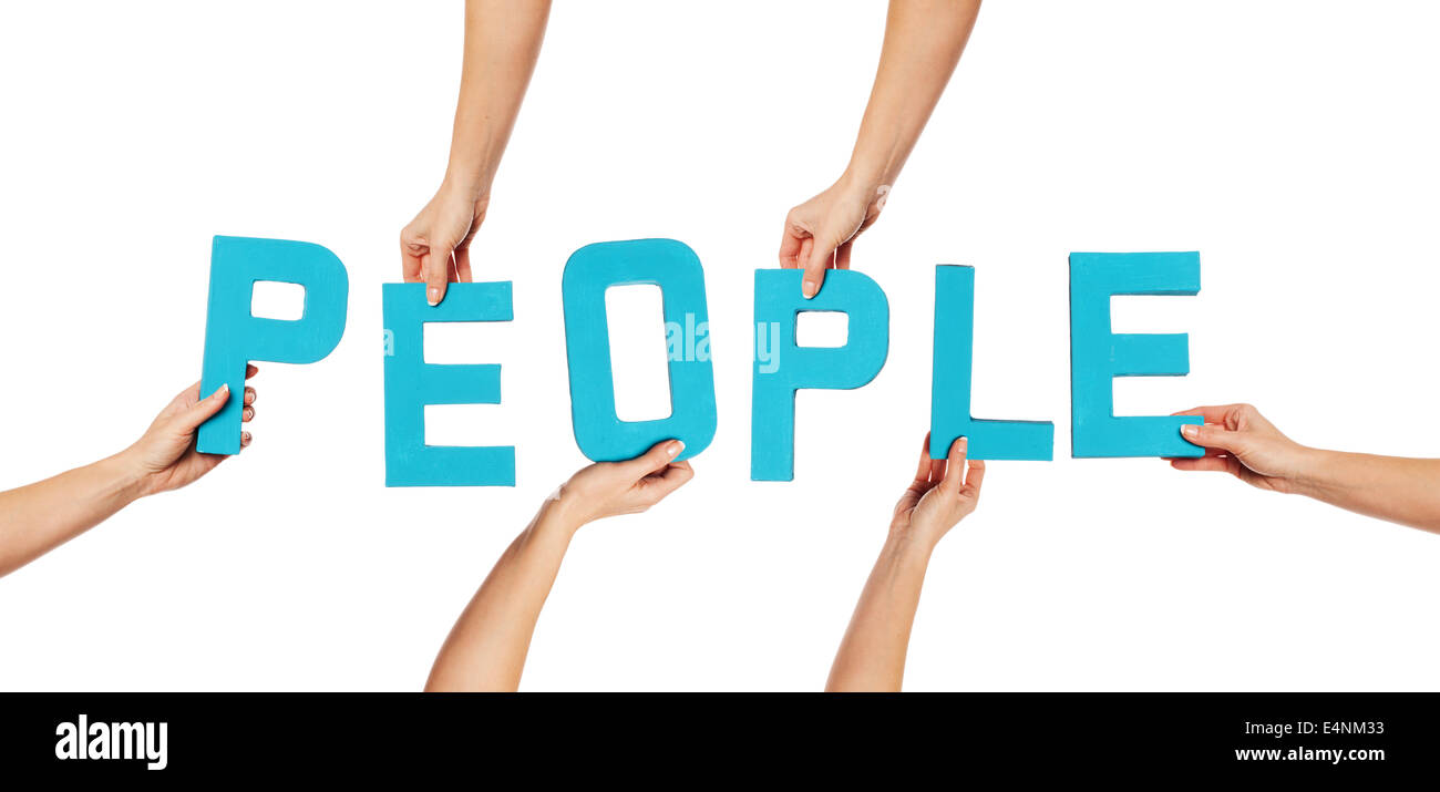 Turquoise alphabet lettering spelling PEOPLE Stock Photo - Alamy