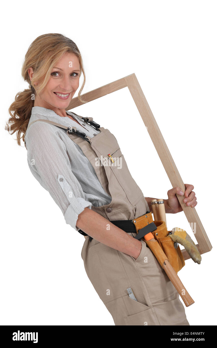 Woman carpenter Stock Photo
