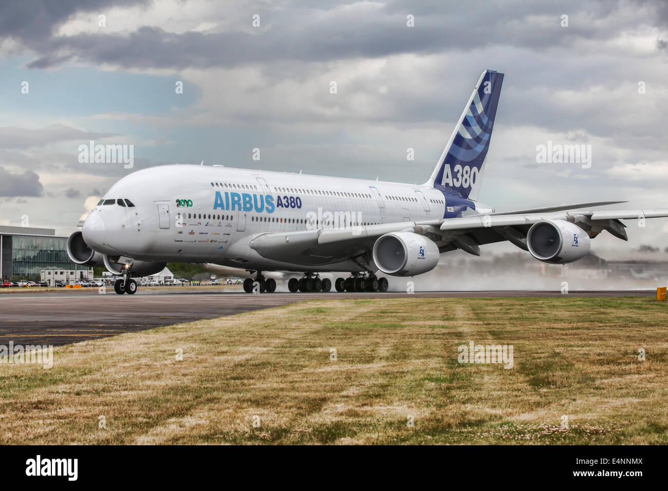 Airbus 380 Take off on a wet runway Stock Photo