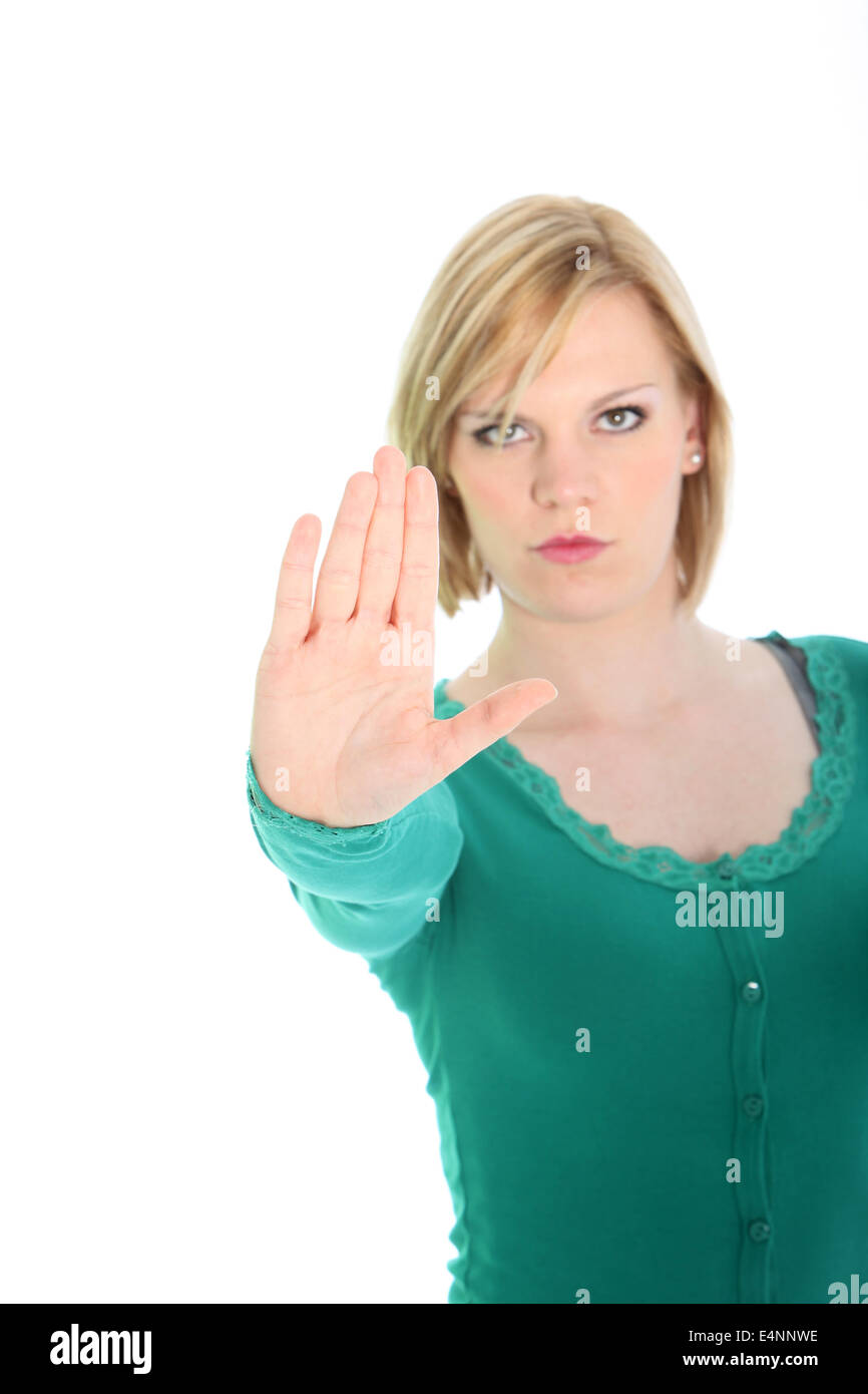 Determined woman calling a halt Stock Photo Alamy