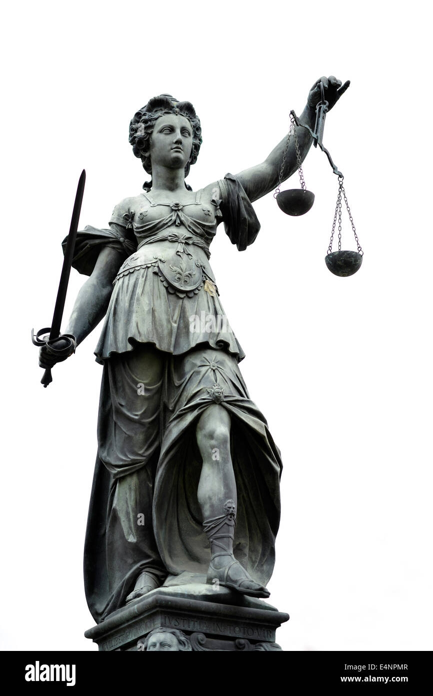 Sehende Justitia mit Waage, Römer, Römerberg, Frankfurt am Main, Hessen, Deutschland Stock Photo