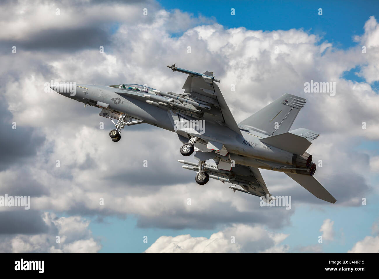 Boeing F/A-18E Super Hornet of US Navy takes off Stock Photo