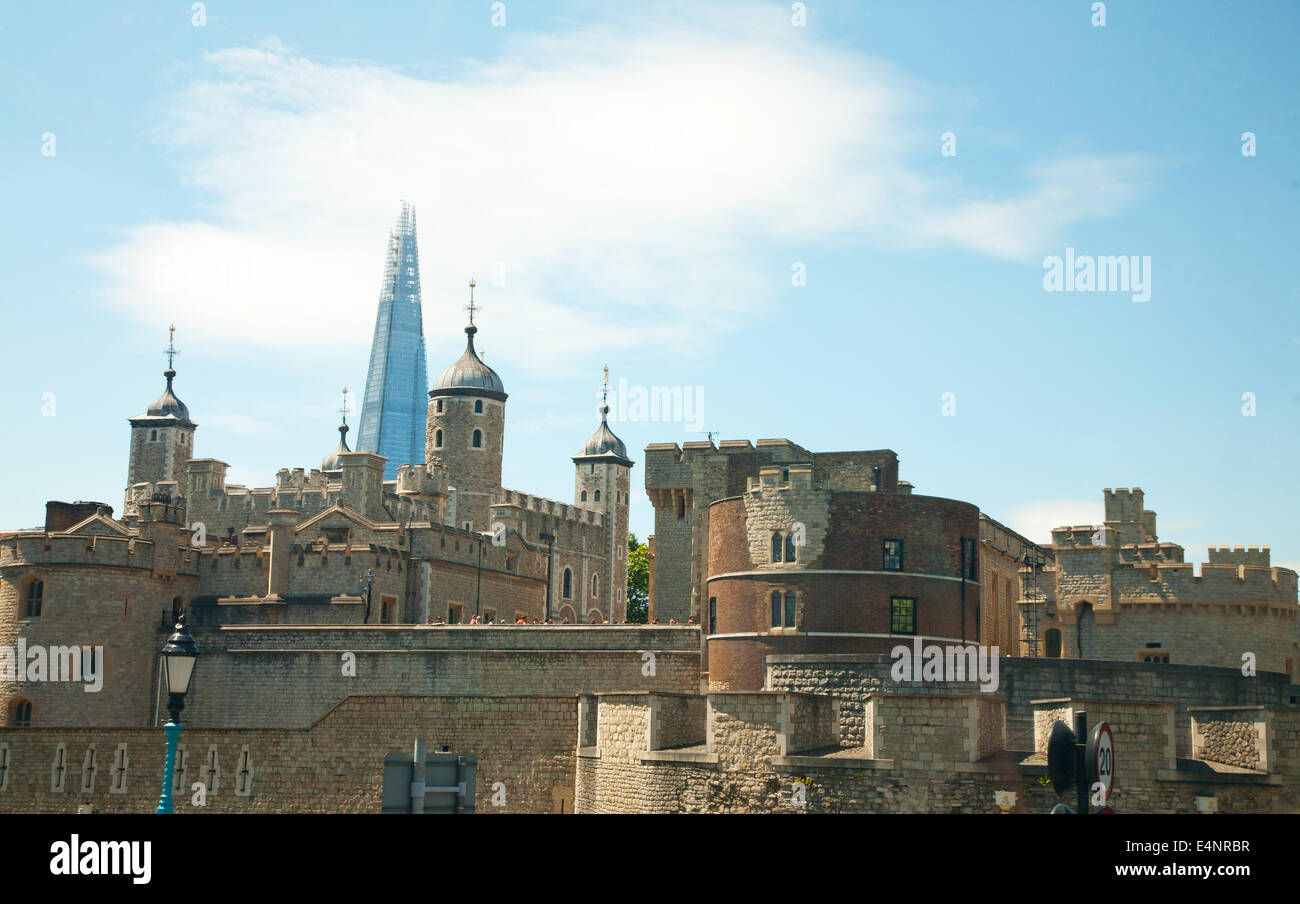 Tower of London and the Shard in the back,London,UK Stock Photo