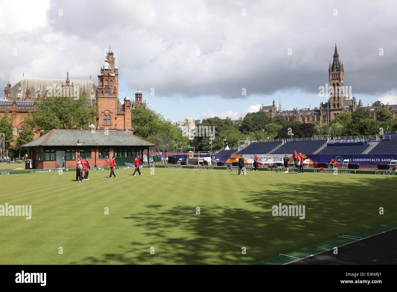 Kelvingrove Lawn Bowls Centre, Glasgow, Scotland, UK, Tuesday, 15th July, 2014. With 8 Days until the 2014 Commonwealth Games Opening Ceremony teams are using the venues for training with members of Team Canada seen here Stock Photo