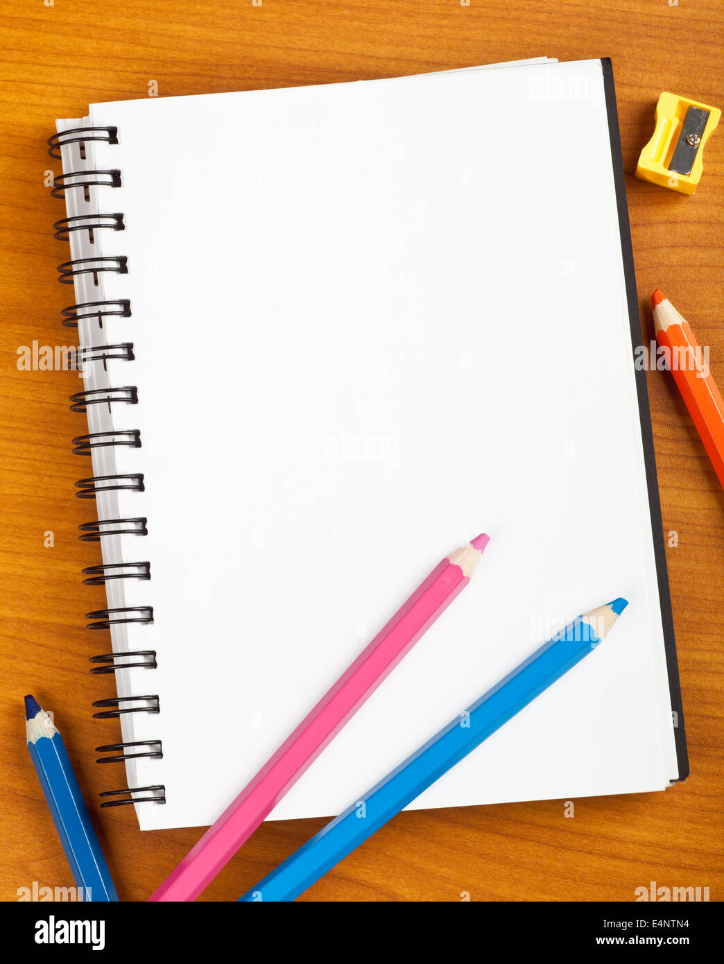 Notepad with children stationery on a table Stock Photo