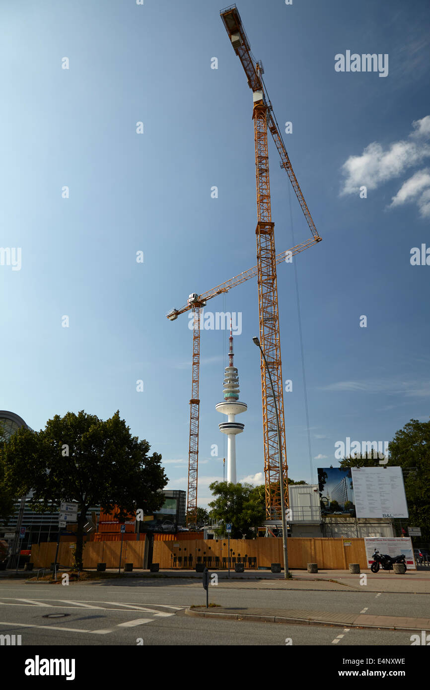 Hamburg TV tower and construction crane - Fernsehturm und Baukräne, Stock Photo