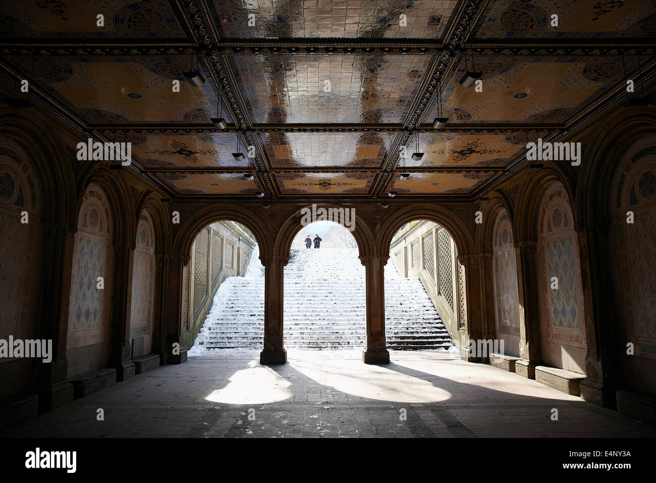 USA, New York State, New York City, Steps to Bethesda Terrace in Central Park Stock Photo