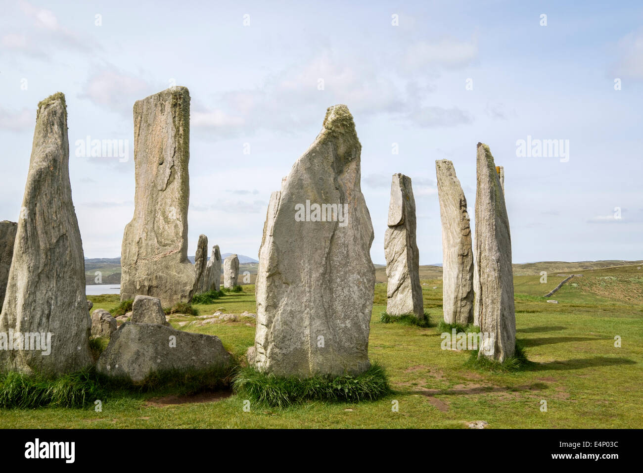 Neolithic standing stones in Callanish Stone Circle from 4500 BC Calanais Isle of Lewis Outer Hebrides Western Isles Scotland UK Stock Photo