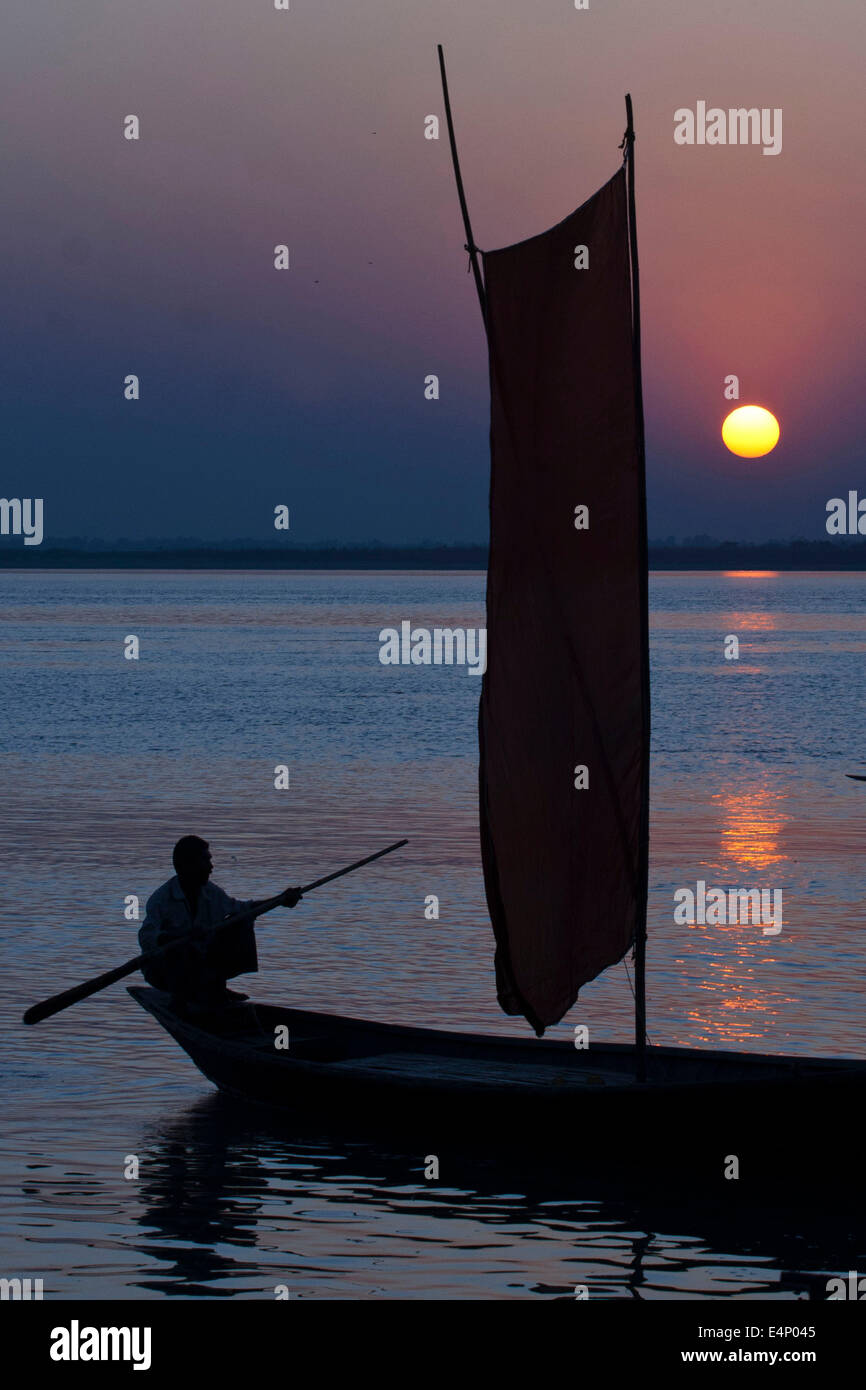 sunset in the river Stock Photo - Alamy
