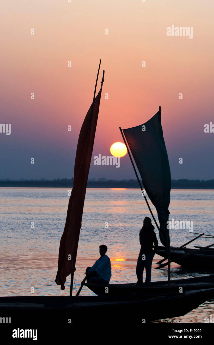 sunset in the river Stock Photo - Alamy