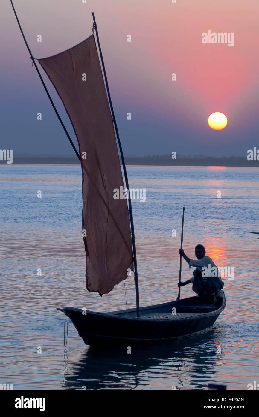 sunset in the river Stock Photo - Alamy