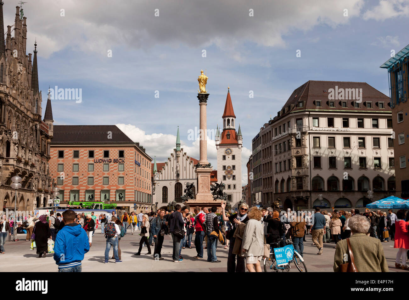 square Marienplatz, Mariensäule and  Altes Rathaus old townhall, Munich, Bavaria, Germany Stock Photo