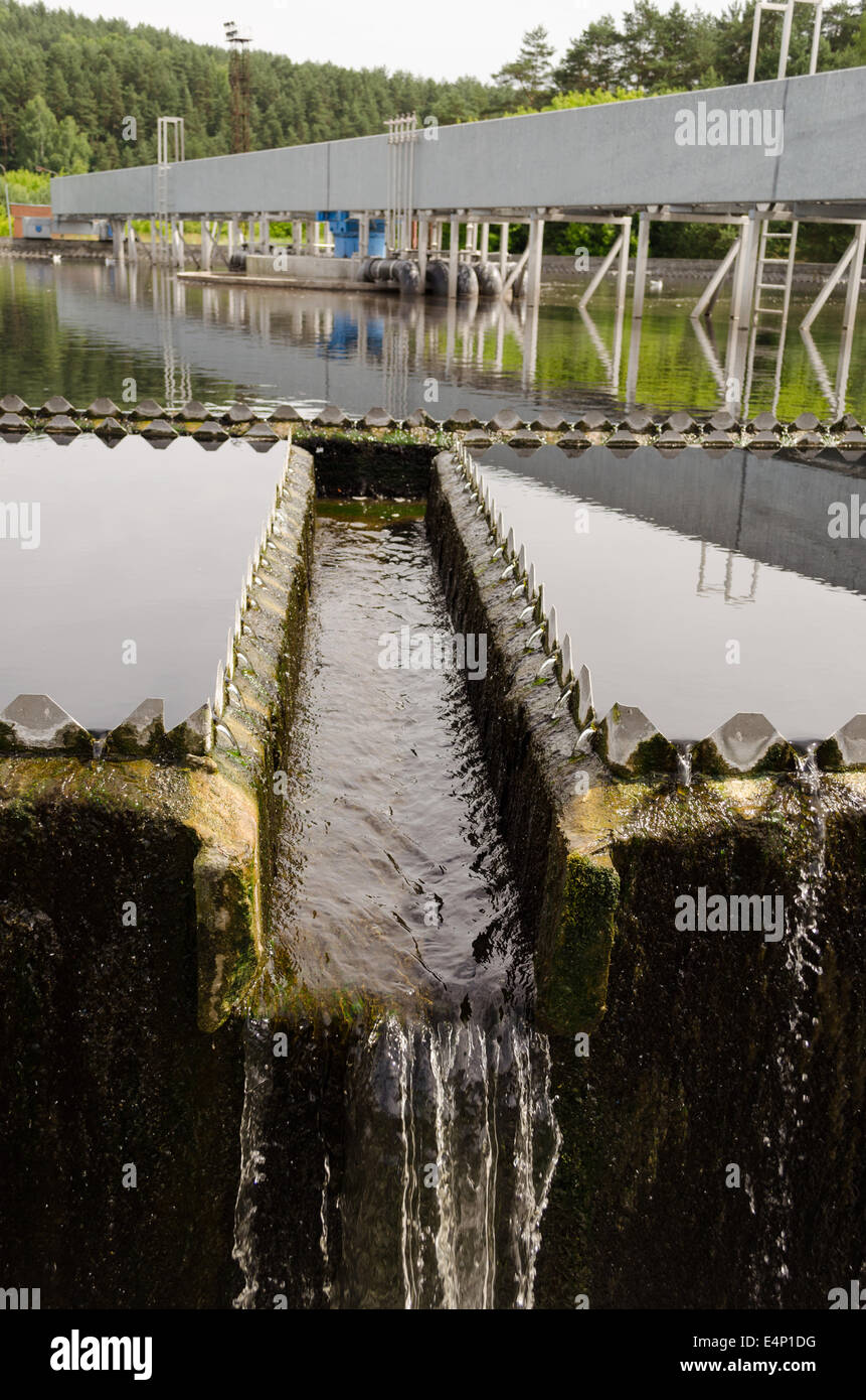 last sewage water treatment stage filtration sedimentation. Drinkable water flow. Stock Photo