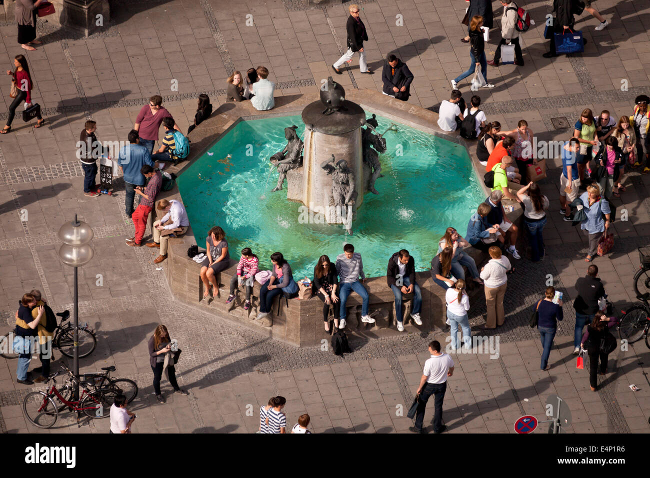 fountain Fischbrunnen on Marienplatz square,  Munich, Bavaria, Germany Stock Photo