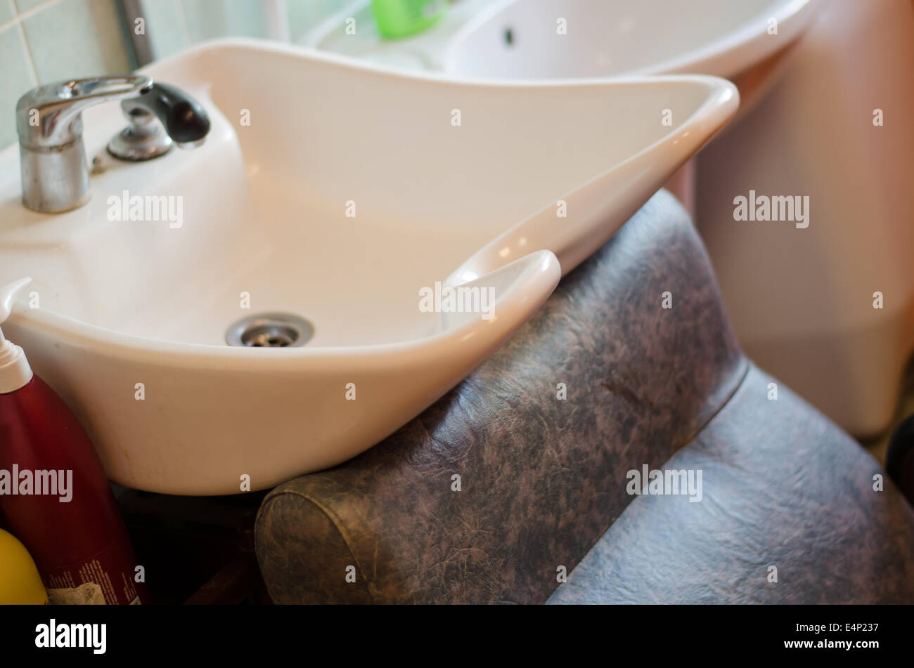 white ceramic sink at hairdressing salon Stock Photo