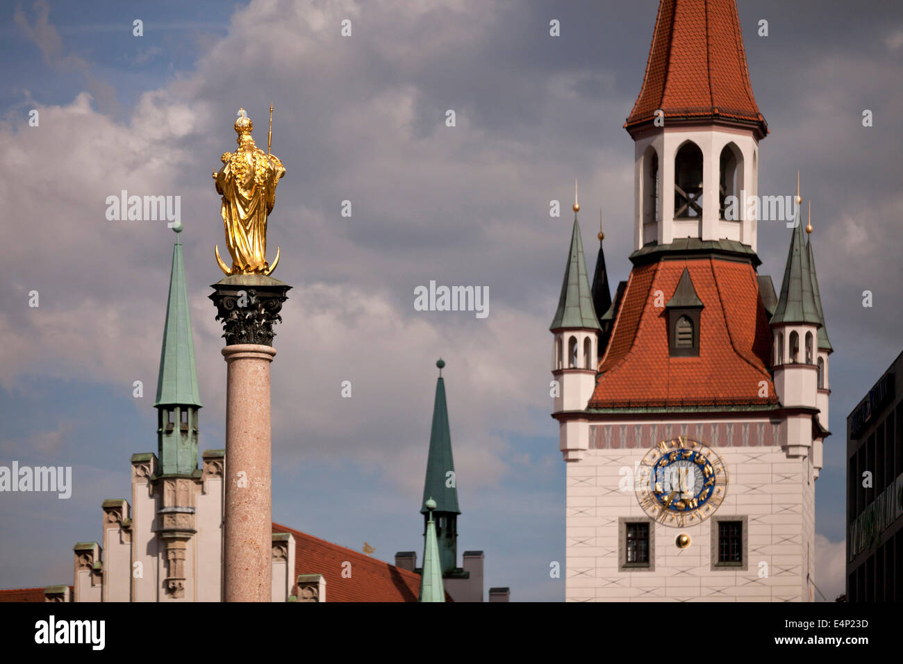 Mariensäule and  Altes Rathaus old townhall, Munich, Bavaria, Germany Stock Photo