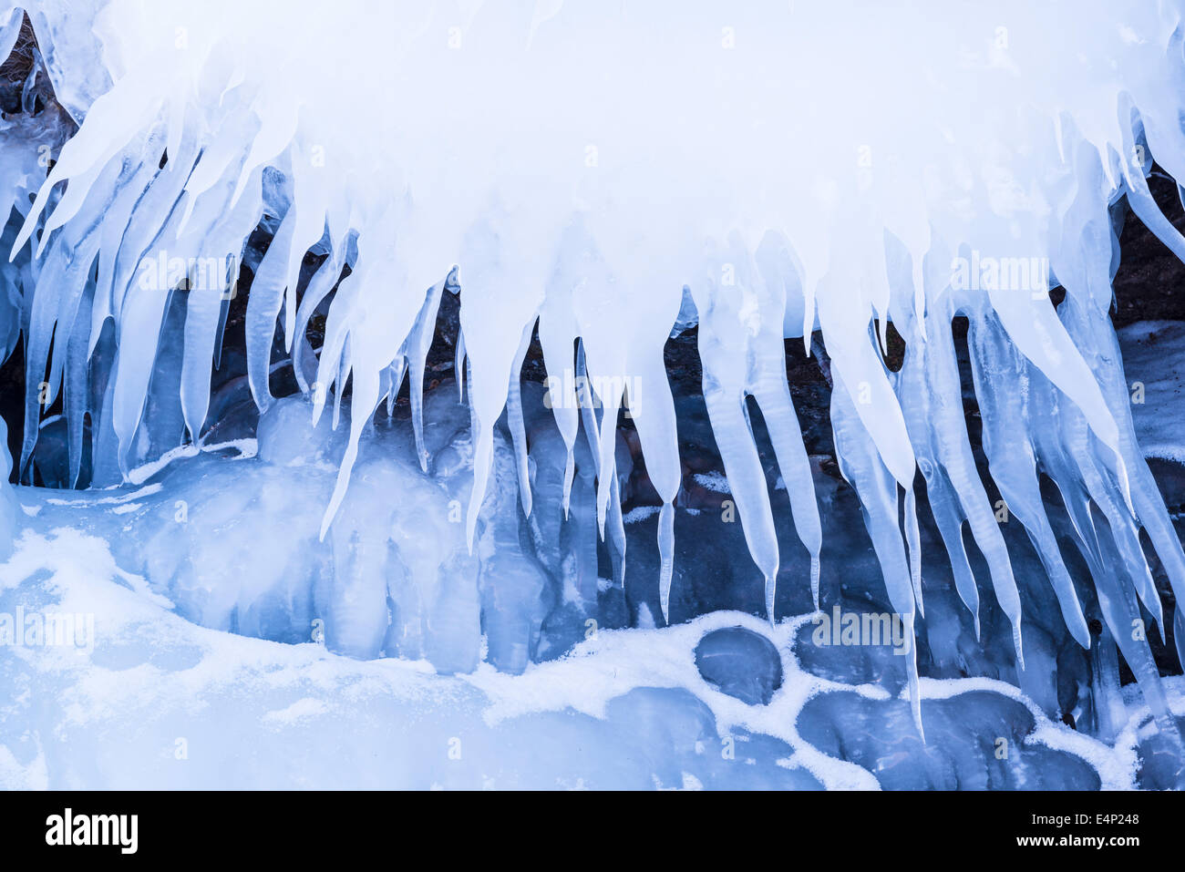 Eisstrukturen am See Tornetraesk, Norrbotten, Lappland, Schweden Stock Photo