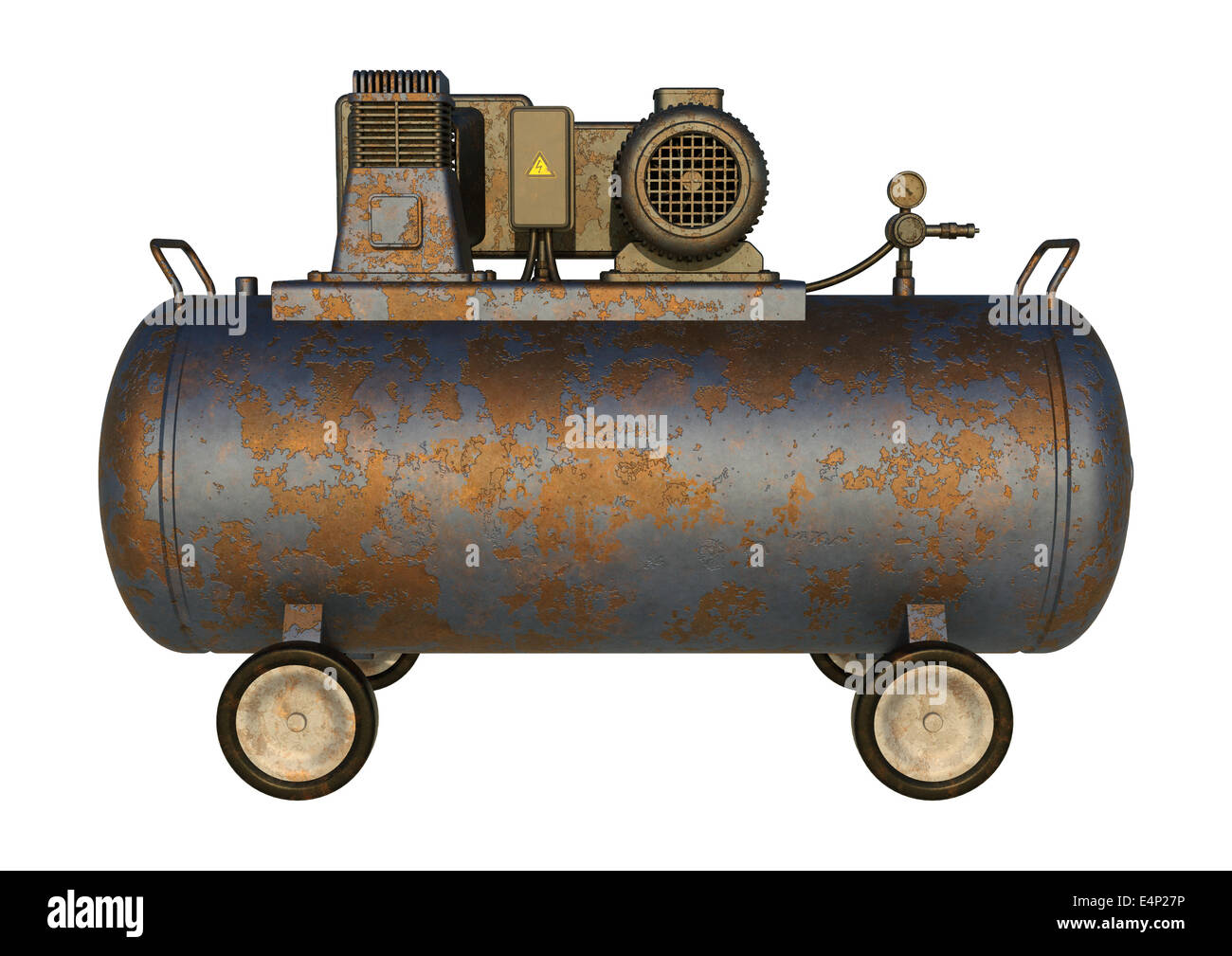 3D digital render of an old industrial air compressor isolated on white
