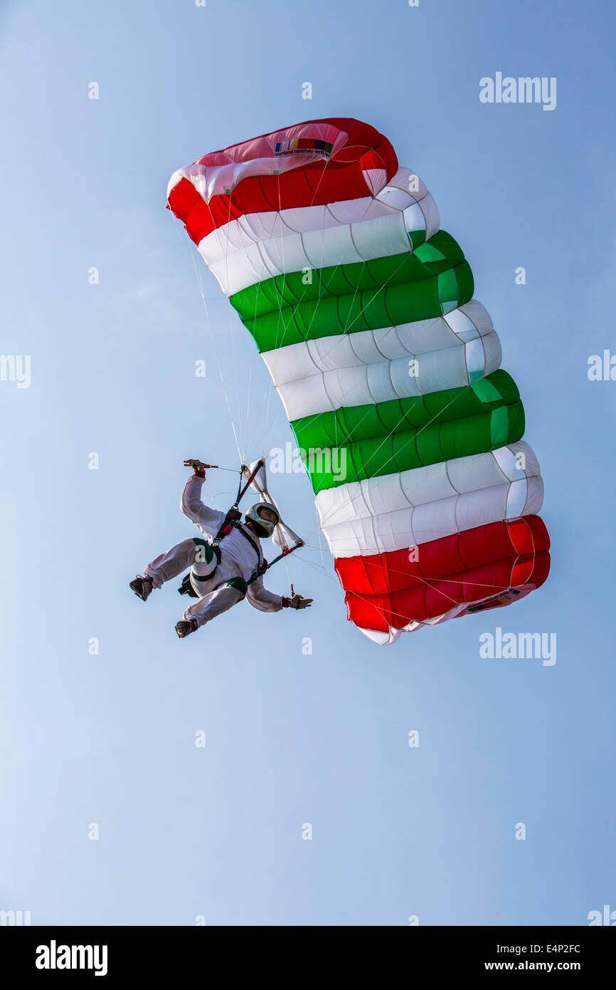 Parachutist, shortly before landing, Stock Photo