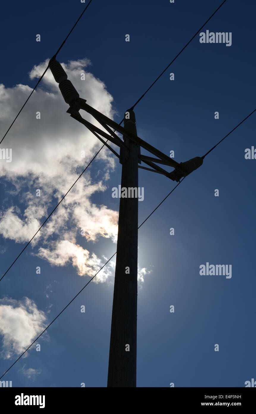 British rural small electricity pole. Stock Photo
