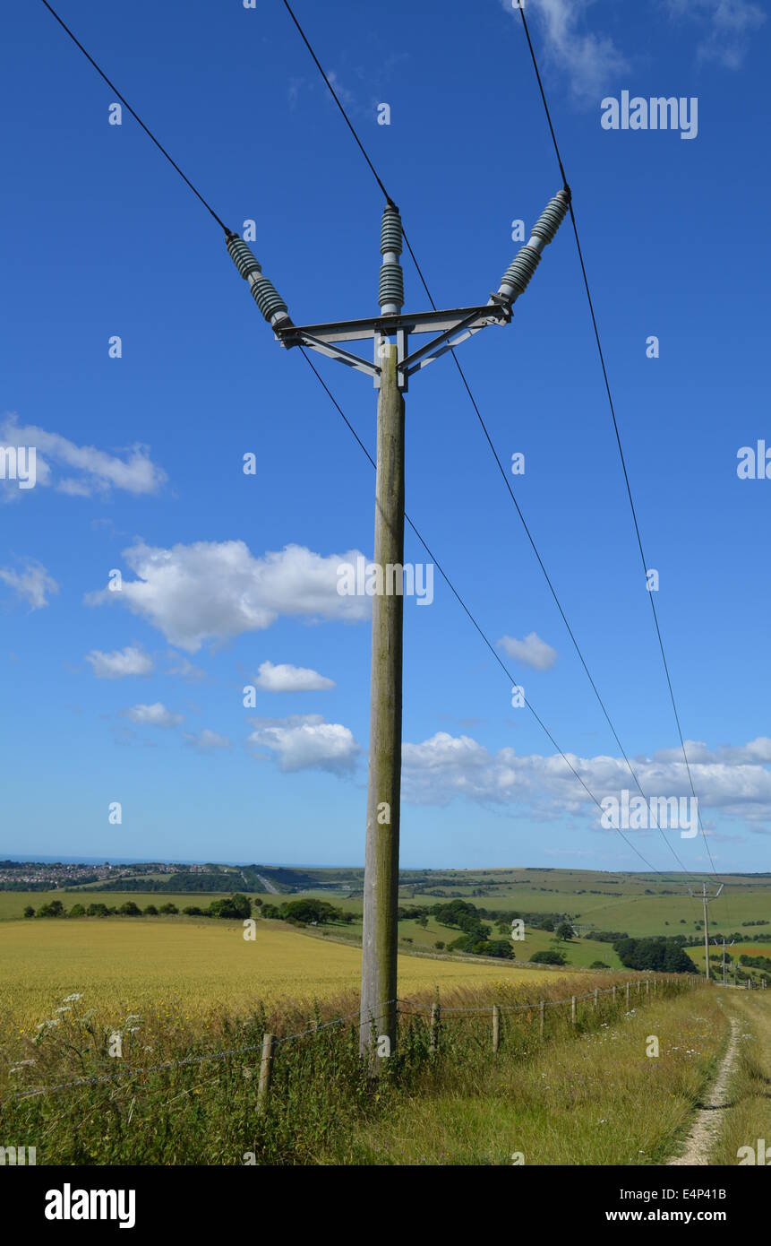 Rural electricity pole in Sussex,England. Stock Photo