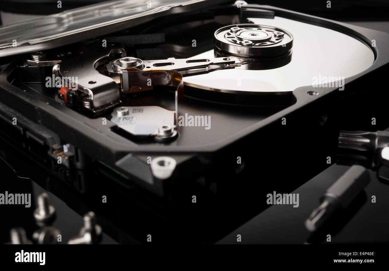 Hard drive or hard disc on black reflect background Stock Photo