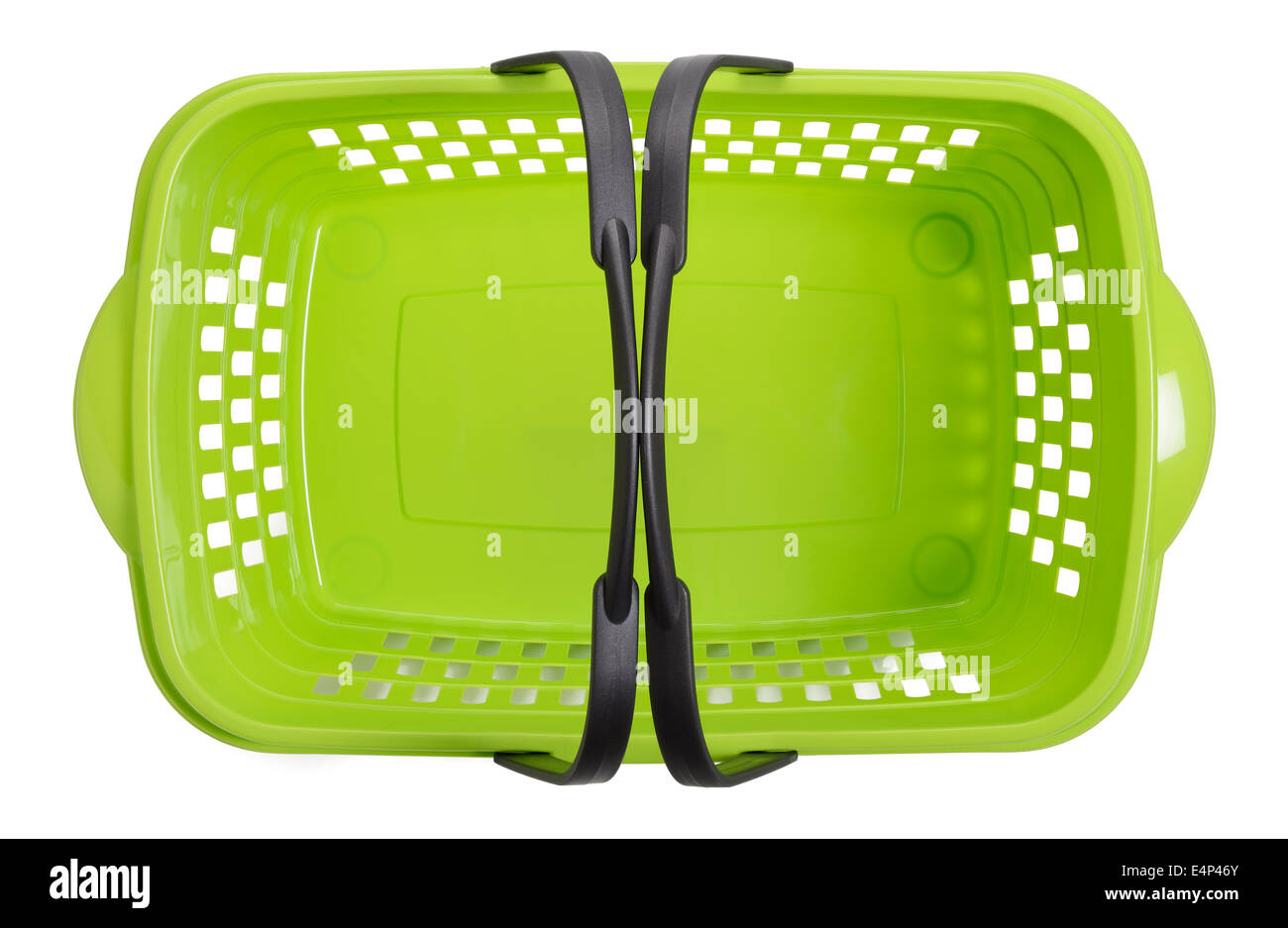 Green plastic supermarket shopping basket Stock Photo