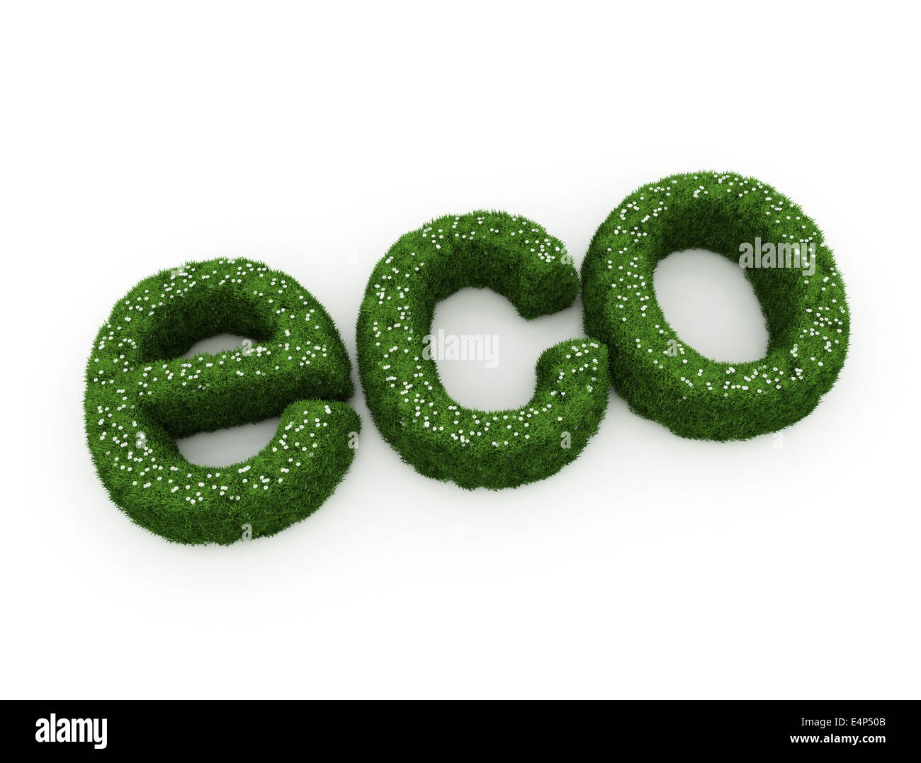 eco text made of grass and plates Stock Photo