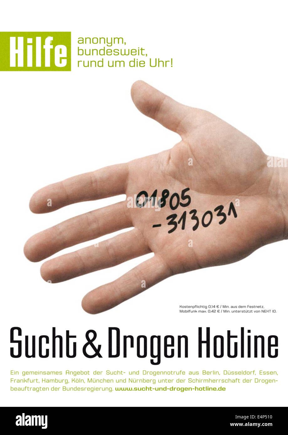 Addiction And Drug Hotline Print Advertisement Germany 2010 See Stock Photo Alamy