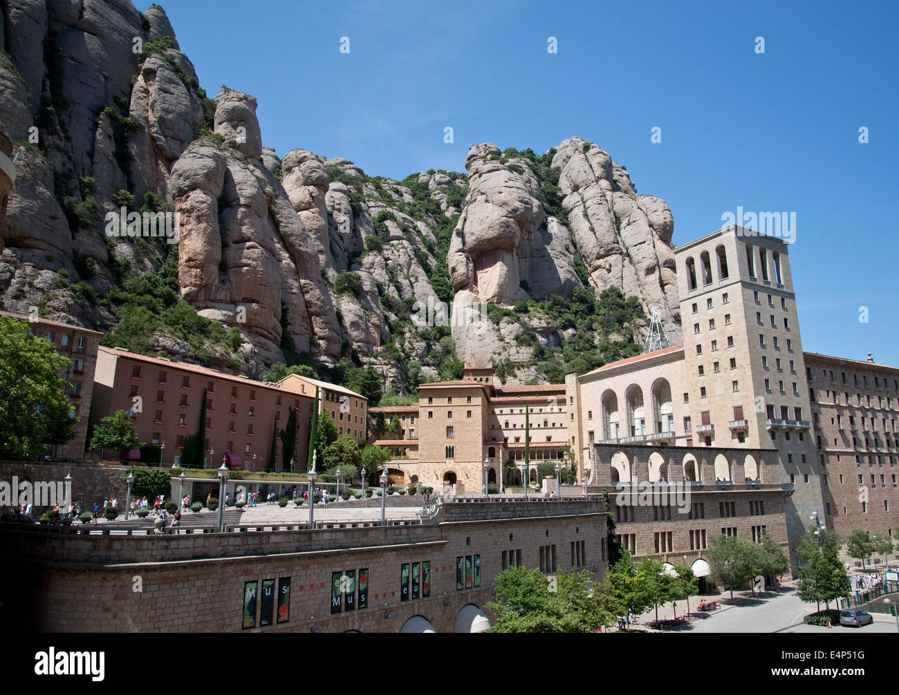 Montserrat is a multi-peaked mountain in Spain where is the Benedictine abbey with the black Madonna Stock Photo