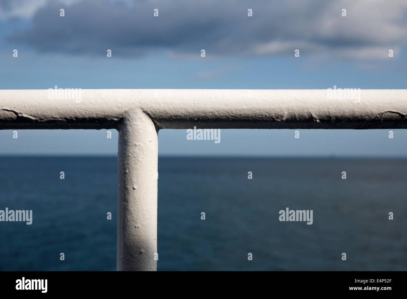 ships railing, Cross Sound Ferry, Long Island Sound, New York Stock Photo