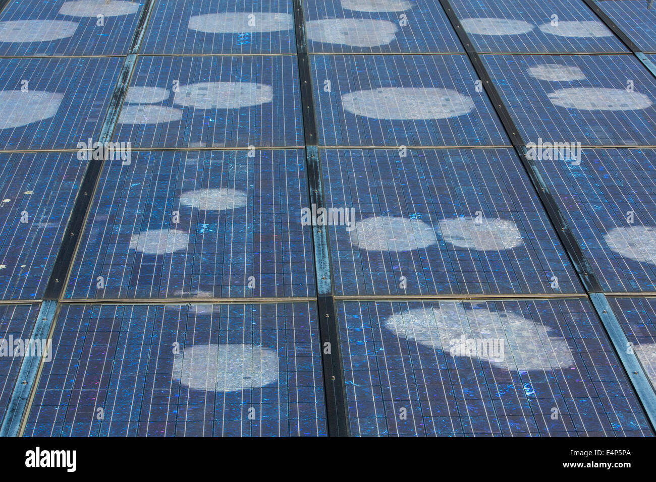 Solar panels, partly broken with stains, Stock Photo