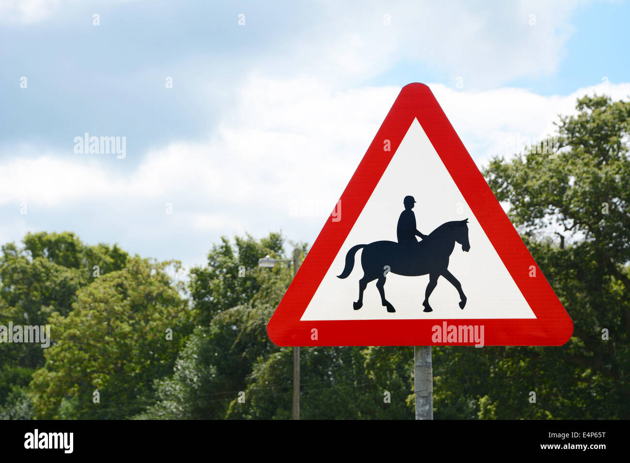 Road sign warns of horse riders in the rural New Forest, Hampshire, UK Stock Photo