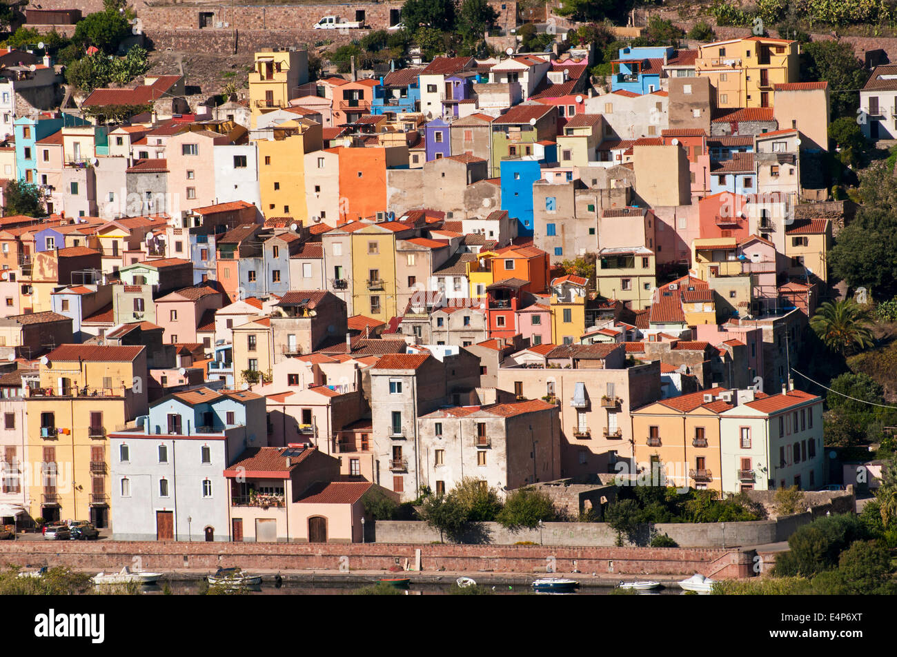 Colored houses along the Temo river in the old town of Bosa, west coast of Sardinia,Italy Stock Photo