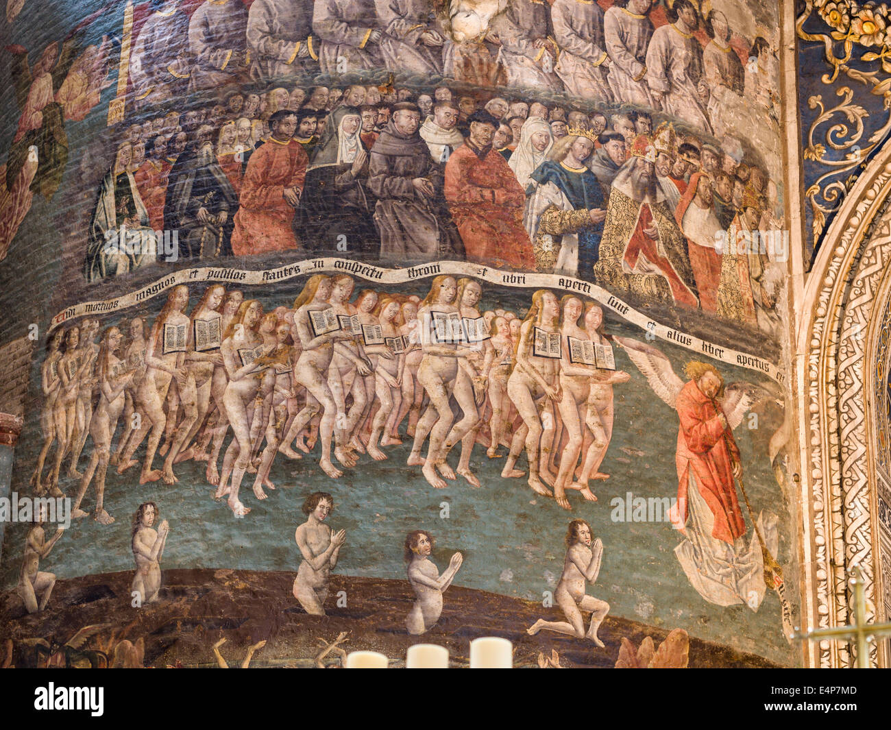 The Saved at the Last Judgment. Detail from the Last Judgment painting that dominates the front of Albi's Cathedral. Stock Photo
