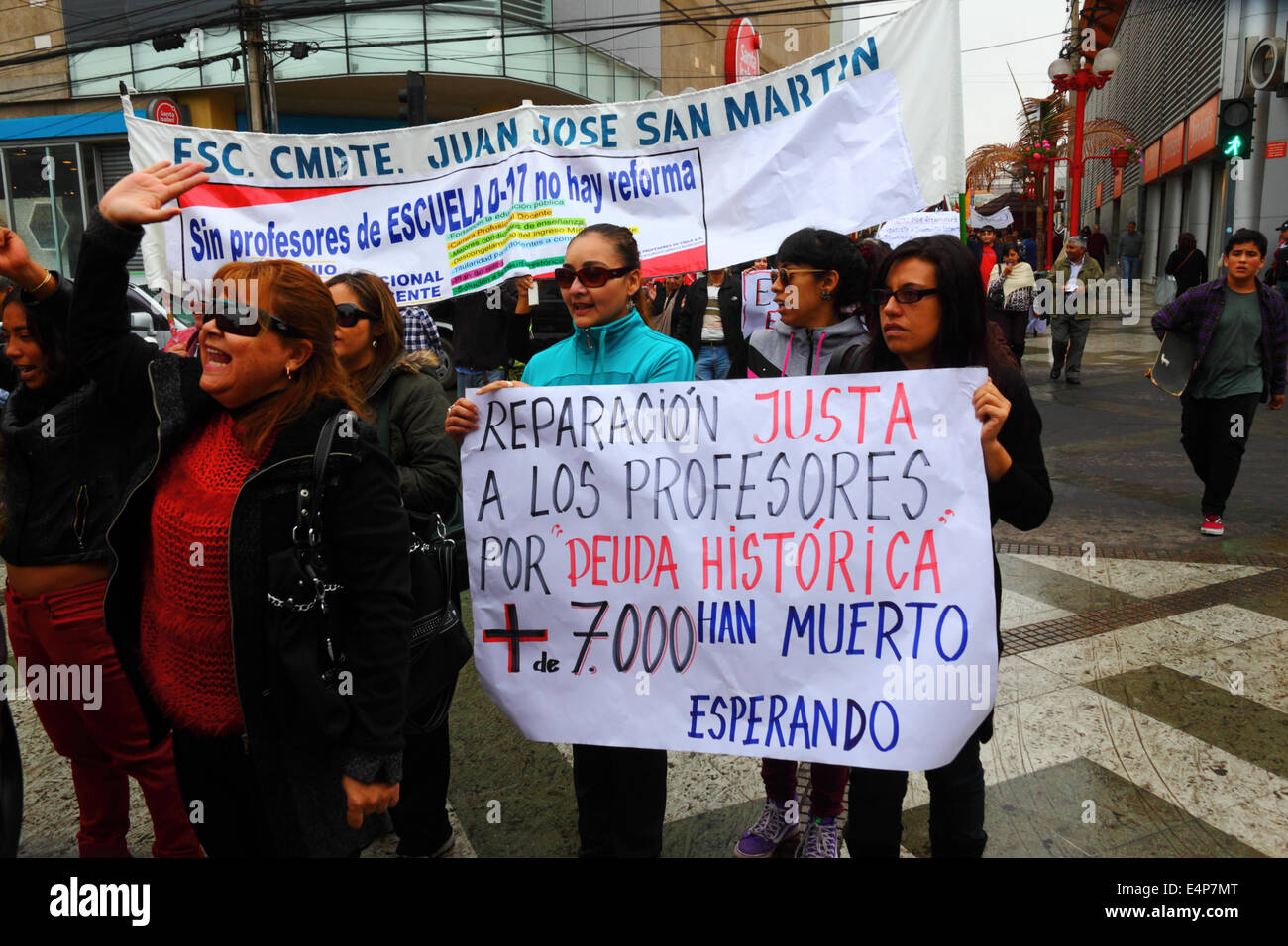 Teachers during a protest march against government education policies, Arica, Chile Stock Photo