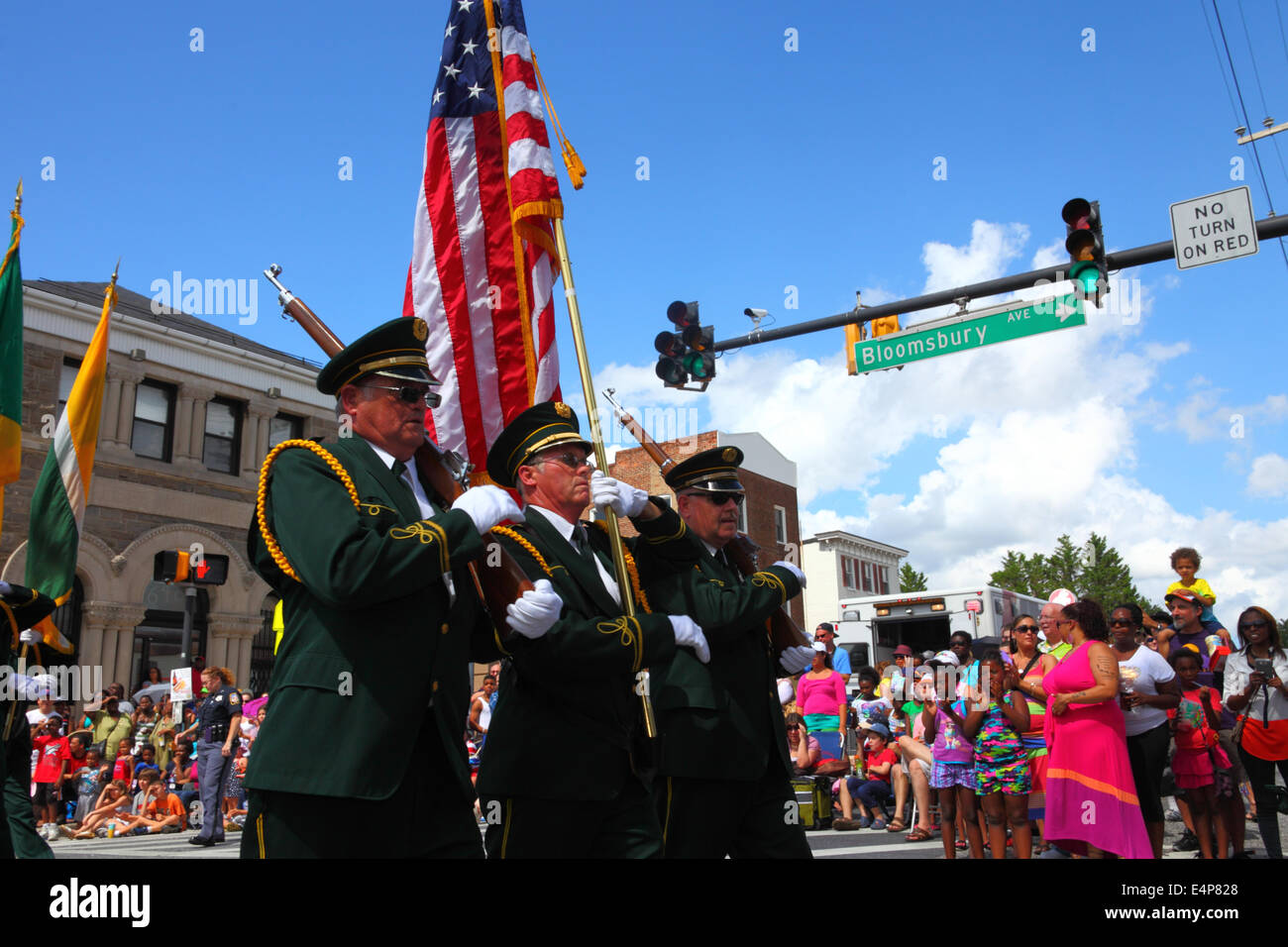 Members of City of Westminster marching band take part in 4th of July Independence Day parades, Catonsville, Maryland, USA Stock Photo