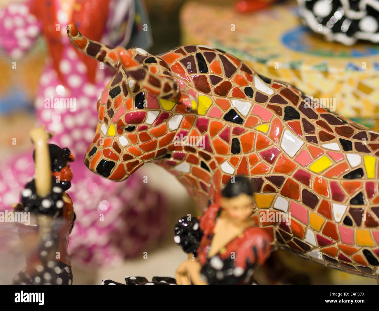 Ceramic Bull in a China Shop. A bull created out of small chips of multicoloured ceramic tile Stock Photo