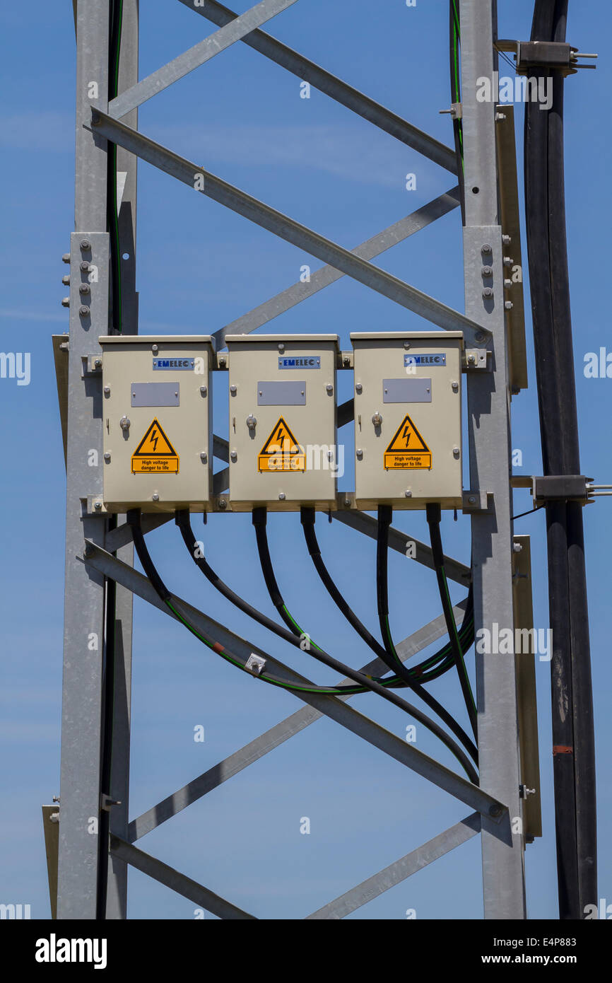electricity tower with cable boxes Stock Photo Alamy