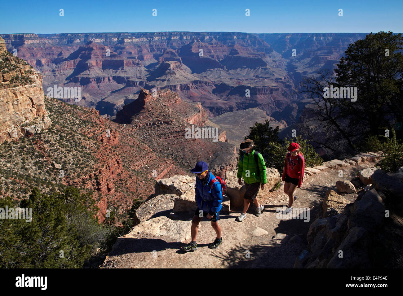 People hiking Bright Angel Trail, South Rim, Grand Canyon, Grand Canyon